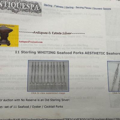 Sterling WHITING Seafood Forks w/ Seahorses (11)