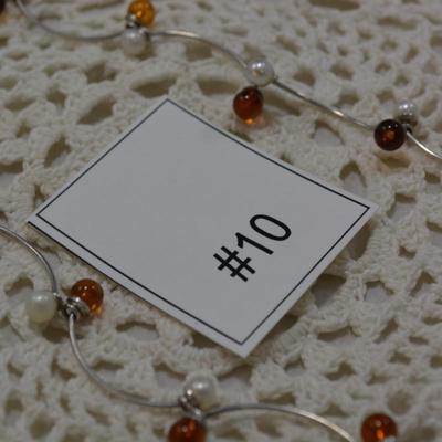 925 Sterling Baltic Amber & Cultured Pearl Necklace 16" 10.3g