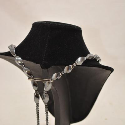 Heavy 925 Sterling & Turquoise Necklace w/ Hematite 26" 101.3g