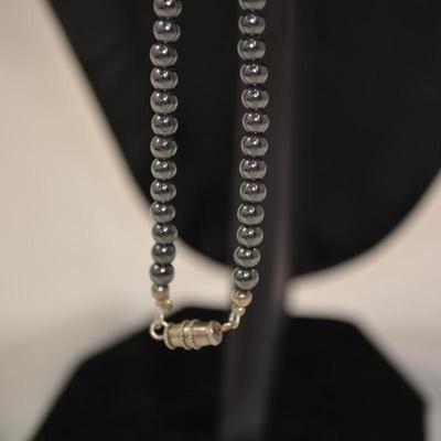 Heavy 925 Sterling & Turquoise Necklace w/ Hematite 26" 101.3g