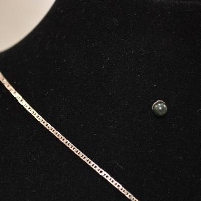 925 Sterling Chain w/ 925 Onyx Pendant + Matching 925 Studs 8.8g