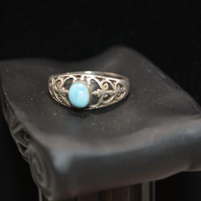 Vintage 925 Sterling Filigree Ring w/ Turquoise Size 7 1.9g