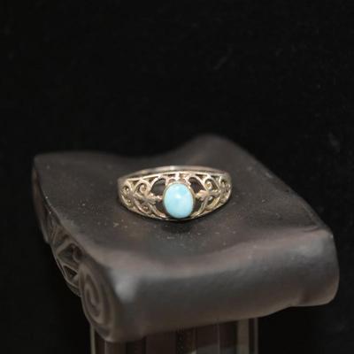 Vintage 925 Sterling Filigree Ring w/ Turquoise Size 7 1.9g
