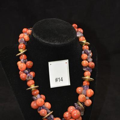 Rita Frascione Tumbled Amethyst & Jasper Heavy Beaded Necklace 18" 185.3g
