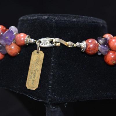Rita Frascione Tumbled Amethyst & Jasper Heavy Beaded Necklace 18" 185.3g