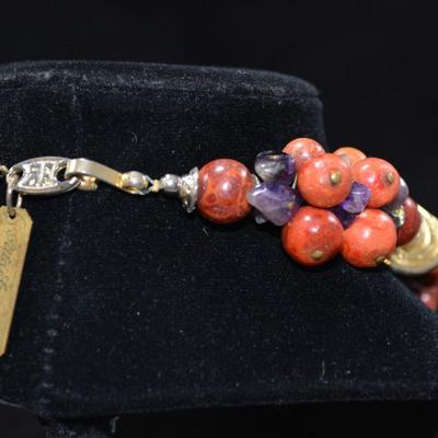 Rita Frascione Tumbled Amethyst & Jasper Heavy Beaded Necklace 18" 185.3g