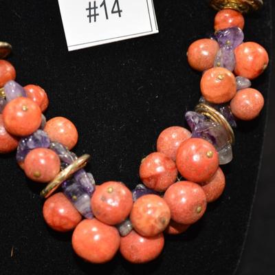 Rita Frascione Tumbled Amethyst & Jasper Heavy Beaded Necklace 18" 185.3g