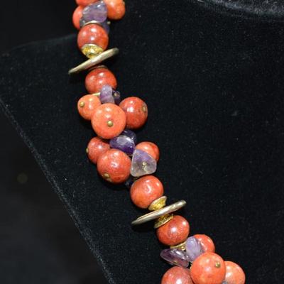 Rita Frascione Tumbled Amethyst & Jasper Heavy Beaded Necklace 18" 185.3g