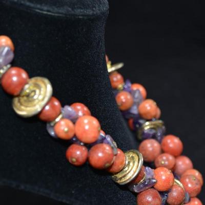 Rita Frascione Tumbled Amethyst & Jasper Heavy Beaded Necklace 18" 185.3g