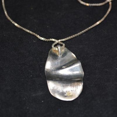 Cube Link 925 Silver Necklace w/ Heavy 925 Pendant 25" 29.3g