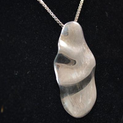 Cube Link 925 Silver Necklace w/ Heavy 925 Pendant 25" 29.3g