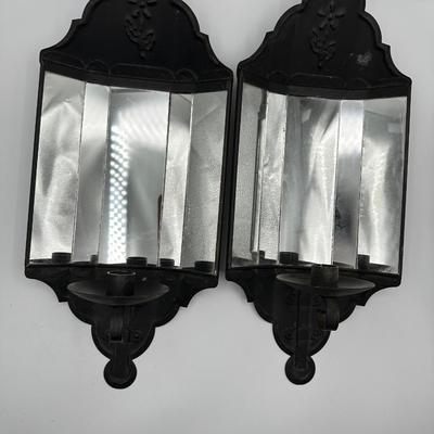 Pair of Black Metal & Mirror Independence Hall Style Sconces (2)