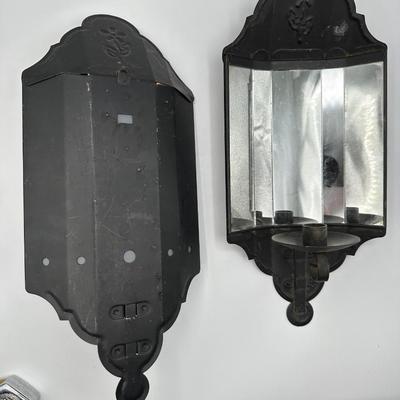 Pair of Black Metal & Mirror Independence Hall Style Sconces (2)