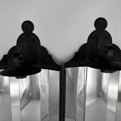 Pair of Black Metal & Mirror Independence Hall Style Sconces (2)