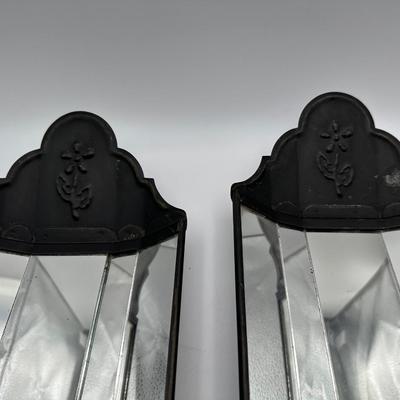 Pair of Black Metal & Mirror Independence Hall Style Sconces (2)