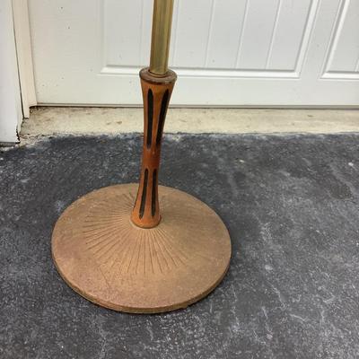 MId-century side table with ashtray opening, metal base, wooden part of the leg, vinyl covered top 21"H 15"x15"