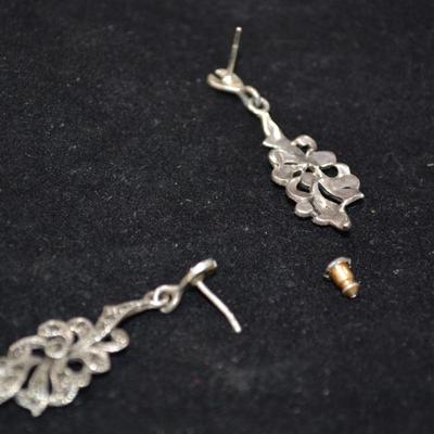 925 Sterling & Marcasite Drop Earrings 4.9g