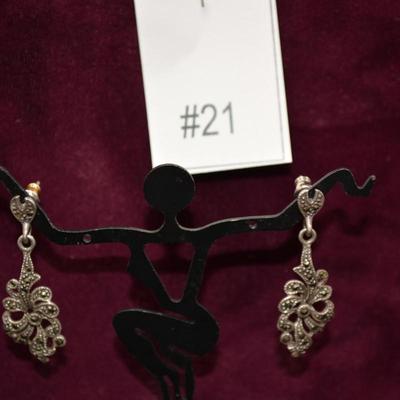 925 Sterling & Marcasite Drop Earrings 4.9g