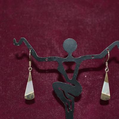 925 Sterling & Mother of Pearl Drop Earrings 3.2g
