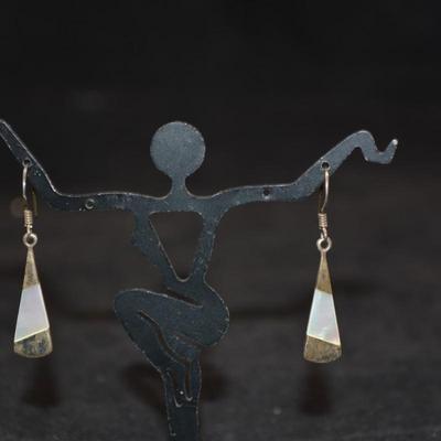 925 Sterling & Mother of Pearl Drop Earrings 3.2g