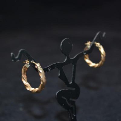 14K Gold Twist Hoop Earrings 2.6g