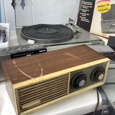Electronics- Technics turntable, Canon BJC-70, Radio Shack Statue of Liberty AM radio, Dixon Enduro pencil sharpener in amber, Sony...