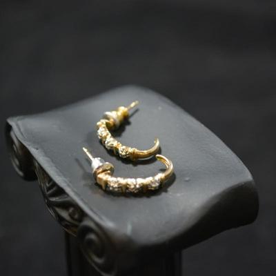 Gold-Tone 925 Sterling Earrings w/ Diamond Chips 2.0g