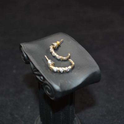 Gold-Tone 925 Sterling Earrings w/ Diamond Chips 2.0g