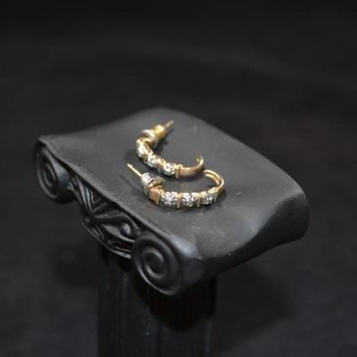 Gold-Tone 925 Sterling Earrings w/ Diamond Chips 2.0g