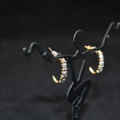 Gold-Tone 925 Sterling Earrings w/ Diamond Chips 2.0g