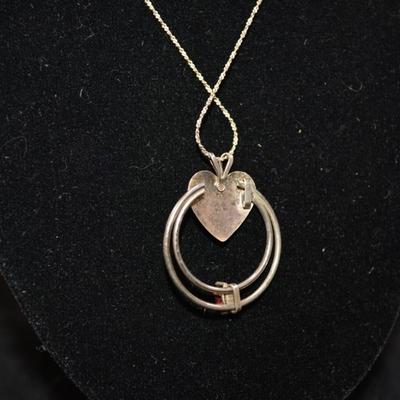 925 Sterling Chain & Heart Pendant w/ Garnet 18.5" 3.2g