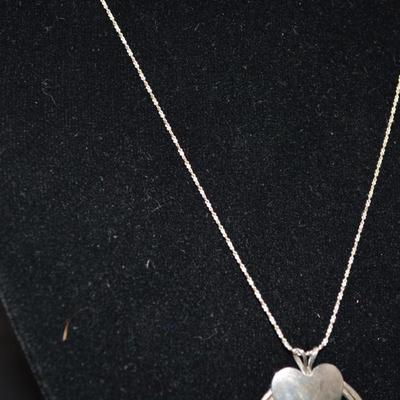 925 Sterling Chain & Heart Pendant w/ Garnet 18.5" 3.2g