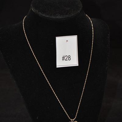 925 Sterling Chain & Heart Pendant w/ Garnet 18.5" 3.2g