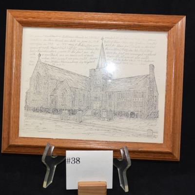 Print of Pencil Sketch Muhlenberg Lutheran Church, Harrisonburg VA 1988 13"X11"