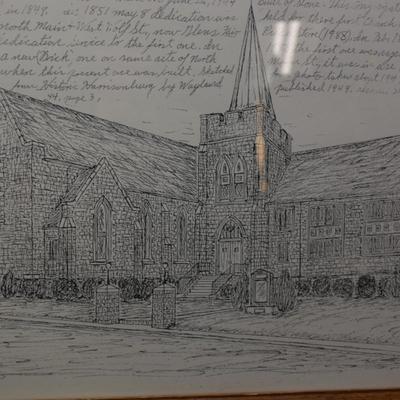 Print of Pencil Sketch Muhlenberg Lutheran Church, Harrisonburg VA 1988 13"X11"
