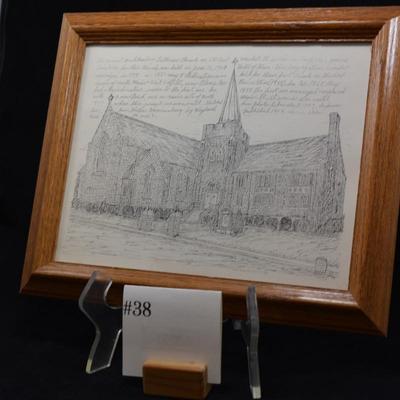 Print of Pencil Sketch Muhlenberg Lutheran Church, Harrisonburg VA 1988 13"X11"