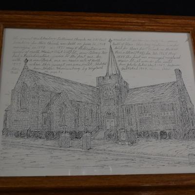 Print of Pencil Sketch Muhlenberg Lutheran Church, Harrisonburg VA 1988 13"X11"