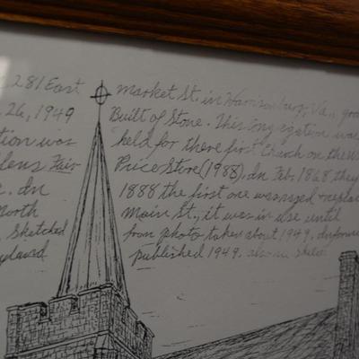 Print of Pencil Sketch Muhlenberg Lutheran Church, Harrisonburg VA 1988 13"X11"