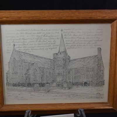 Print of Pencil Sketch Muhlenberg Lutheran Church, Harrisonburg VA 1988 13