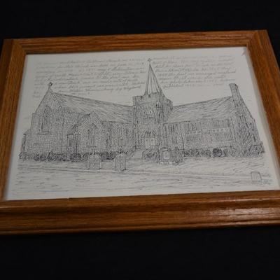 Print of Pencil Sketch Muhlenberg Lutheran Church, Harrisonburg VA 1988 13"X11"