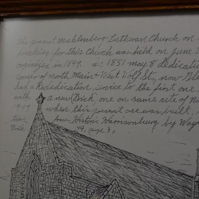 Print of Pencil Sketch Muhlenberg Lutheran Church, Harrisonburg VA 1988 13"X11"