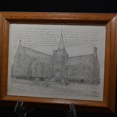Print of Pencil Sketch Muhlenberg Lutheran Church, Harrisonburg VA 1988 13"X11"