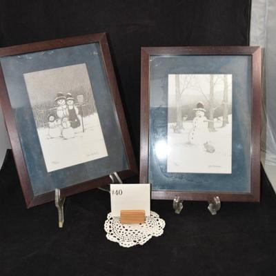 Set of 2 Ken Schuler Snowman Prints 180/600 83/600 Framed & Matted
