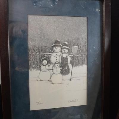Set of 2 Ken Schuler Snowman Prints 180/600 83/600 Framed & Matted