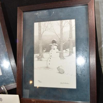Set of 2 Ken Schuler Snowman Prints 180/600 83/600 Framed & Matted