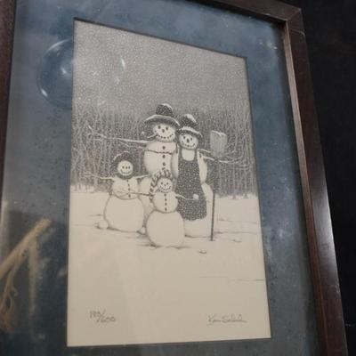Set of 2 Ken Schuler Snowman Prints 180/600 83/600 Framed & Matted