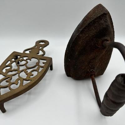 Vintage Flat Iron & Footed Cast Iron Trivet