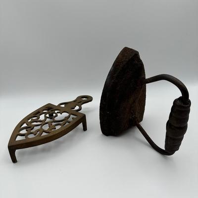 Vintage Flat Iron & Footed Cast Iron Trivet