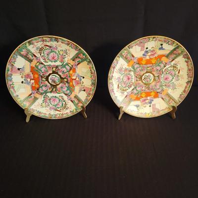 Pair of Asian Decorative Plates, Shelves and Plate Easels (DR-DW)