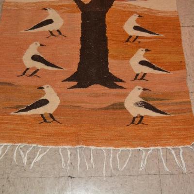 Vintage Wool Tree & Bird Rug 29"X49"